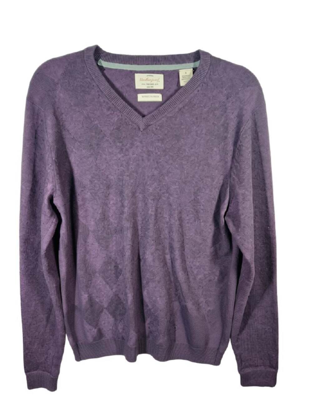 VTG Weatherproof Men's Small Purple Argyle V-Neck Merino Cashmere Blend Sweater